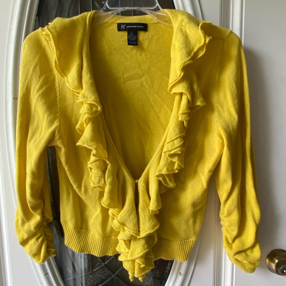 Ruffled Yellow Cropped Cardigan